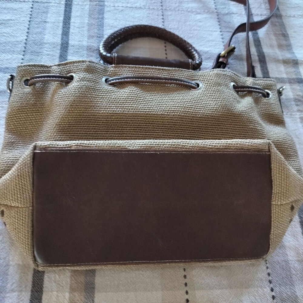 Relic by Fossil drawstring‎ bucket bag Brown/Tan Cottagecore Vintage Boho Casual - Picture 5 of 9